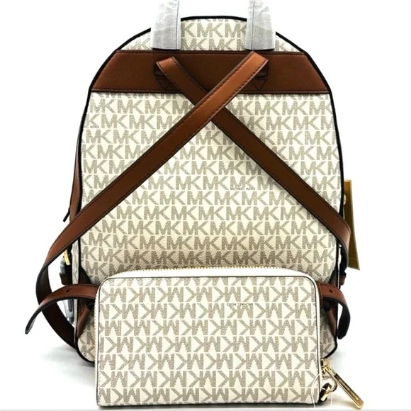 Michael Kors Medium Jaycee Zip Packet Backpack & Large Flat MF Phone Case Wallet
